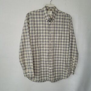 Billy Reid Shirt Mens L Grey Grid Plaid Gingham Check‎ Button-Down Long Sleeve